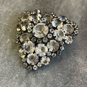 Vintage Crystal Black Jappaned Brooch